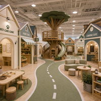 Aire de jeux intérieure commerciale avec village de jeu de rôle sur le thème de la forêt, maison dans les arbres, magasins et toboggan pour les propriétaires de centres de divertissement familial (FEC)