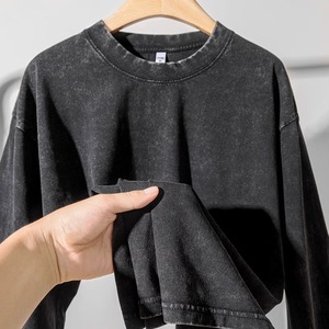T-shirt personalizzata a maniche lunghe con logo Design, t-shirt da uomo oversize con stampa a sbuffo, t-shirt a maniche lunghe in puro cotone 230g - Product Image 1