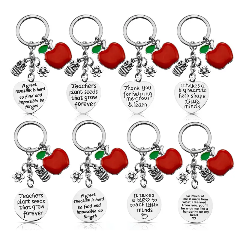 Teacher's Day Gift Keyring Stainless Steel Teacher Saying Key Ring Teach Pendant Keychain Thanks Gift for Teacher Key Chain