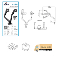 Support double pour moniteur, support de moniteur de bureau réglable en hauteur, 360° °   Support de moniteur pivotant et inclinable pour écrans de 17 à 32 pouces, ZENO M12D/B