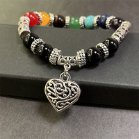10MM perles 7 Chakra Bracelet Bracelet femmes bricolage à la main cristaux de guérison pierre Chakra prier Mala coeur pendentif Bracelet à breloques