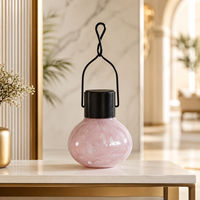 Verre soufflé à la main rose écologique pour carillon éolien avec poignée en métal noir pour fenêtre, patio, jardin, décoration d'art populaire