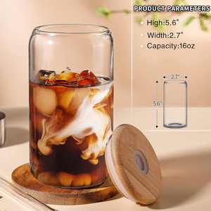 <span class=keywords><strong>Bicchieri</strong></span> <span class=keywords><strong>in</strong></span> <span class=keywords><strong>Vetro</strong></span> Borosilicato con Coperchi <span class=keywords><strong>in</strong></span> Bambù e Cannucce <span class=keywords><strong>in</strong></span> <span class=keywords><strong>Vetro</strong></span>, Tazze <span class=keywords><strong>da</strong></span> 16 oz per Caffè Freddo e Birra, Senza BPA, Adatti al Microonde - Product Image 6