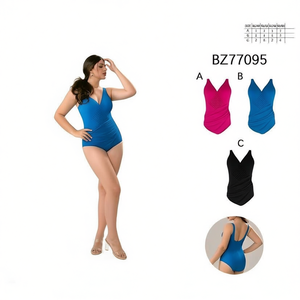 Costume da bagno intero HDJ Plus Size con controllo pancia, scollo a V, aderente, tinta unita, in Spandex e Poliestere - Product Image 2