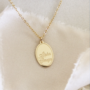 Collier pendentif ovale en acier inoxydable, lettres grecques personnalisées pour sororité, bijoux minimalistes délicats, cadeaux de bienvenue pour filles - Product Image 4