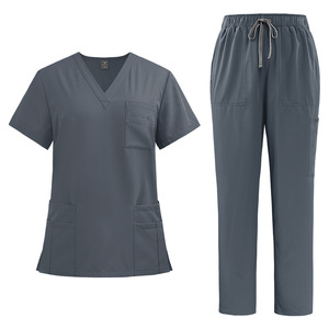 New Light <strong>Purple</strong> V-neck Split Jogger <strong>Scrub</strong> Sets Medical Uniform with Pockets Straight Pants Unisex Hospital Use - Product Image 4