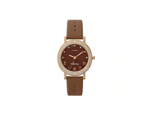 Women's <b>Watch</b> Leather Band Gold Plated Round <b>Case</b> Brown Dial Fashion Accessory - Product Image 1