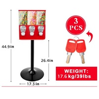Distributeur de bonbons commercial à 3 têtes avec support, machine à bonbons à trois compartiments pour les bonbons à mâcher, les balles rebondissantes et les capsules TR103