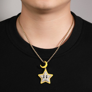 Collier pendentif étoile lumineuse dessin animé créatif avec chaîne pendentif lune fluorescente <span class=keywords><strong>BaiI</strong></span> Hiphop en zircon cubique glacé - Product Image 6