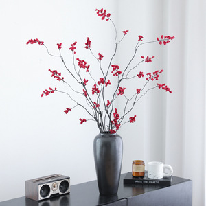 Artificial <b>Red</b> Fruit Branches Golden <b>Vase</b> Home Decor Floral Arrangement Material - Product Image 2