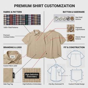 Camisa de Manga Corta Estilo Japonés a Cuadros en Contraste, Personalizada para Empresas, con Mangas Enrolladas - Product Image 2