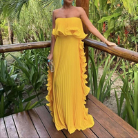 Nouvelle Robe de Soirée Élégante Plissée Longue à Volants et Épaules Dénudées pour Femme, Taille Haute, Coupe Évasée, Collection Été 2026