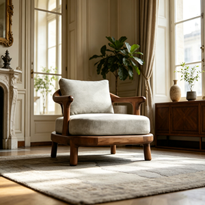 Fauteuil d'appoint, structure en bois massif, tissu en lin <span class=keywords><strong>gris</strong></span> <span class=keywords><strong>clair</strong></span>, fauteuil moderne du milieu du siècle pour salon, villa, hôtel, durable - Product Image 2