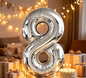 Party Love High-quality party supplies and decorations Balloon Numero Silver N8 45cm 12 pcs Bag - Product Image 5