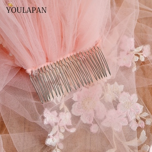 YouLaPan Vestido de <span class=keywords><strong>Novia</strong></span> Romántico de Tul con Encaje <span class=keywords><strong>Rosa</strong></span> Claro, Estilo Iglesia, con <span class=keywords><strong>Velo</strong></span> Largo de Una Sola Capa y Accesorios de Peineta V330 - Product Image 3