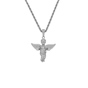Ciondolo a forma di angioletto, collana in ottone con zirconi per uomo e donna della collezione Coppia di Cupido. - Product Image 4