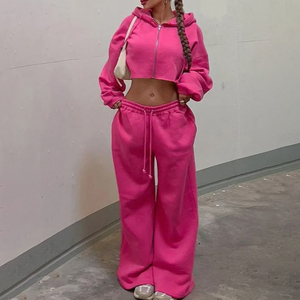 Ensemble survêtement décontracté à capuche pour femme, automne/hiver, haute qualité, personnalisé, mélange polyester/coton, séchage rapide, transfert thermique - Product Image 2