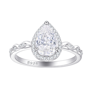 Proveedor de Joyería de Diseño Personalizado, Anillos de Compromiso, Aniversario y Fiesta de Plata de Ley 925 con Zirconia en Forma de Corazón y Corte Pera - Product Image 1