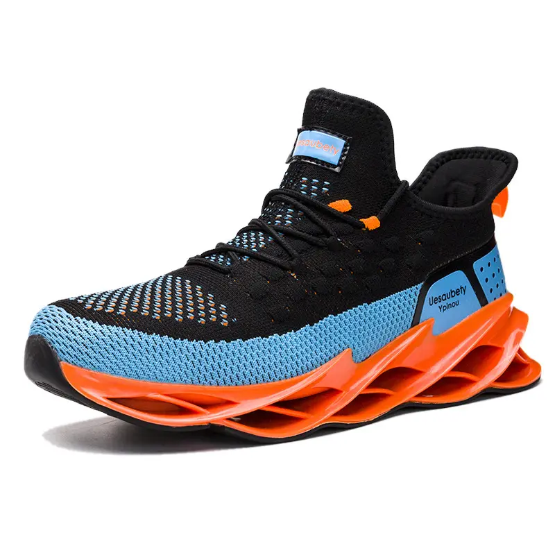 New Design Latest Mesh upper PVC Blade Sole Injection Sneakers Wholesale Black Orange color Fashion Custom Shoes Sport Men