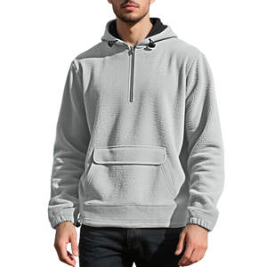 Sweat à capuche pour homme, couleur unie, de haute qualité, doublé en polaire épaisse, demi-zip, poche cargo, pull-over - Product Image 5