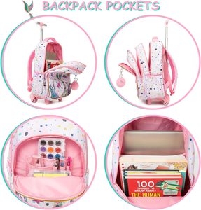 Nueva <span class=keywords><strong>mochila</strong></span> con <span class=keywords><strong>ruedas</strong></span> de dibujos animados a la moda, <span class=keywords><strong>mochila</strong></span> con <span class=keywords><strong>ruedas</strong></span> de <span class=keywords><strong>sirena</strong></span> para niños, <span class=keywords><strong>mochila</strong></span> escolar 3 en 1 con bolsa de almuerzo para niñas - Product Image 4