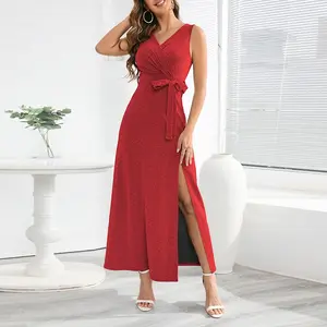 Elegant Midi Jersey Dress Glitter Red Bandage Bodycon Gowns For Women Evening Party Cocktail Dresses