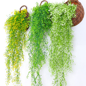 Flores colgantes artificiales en la pared, hojas falsas, cesta colgante frontal, flores de ratán, decoración artificial, licencia verde - Product Image 1