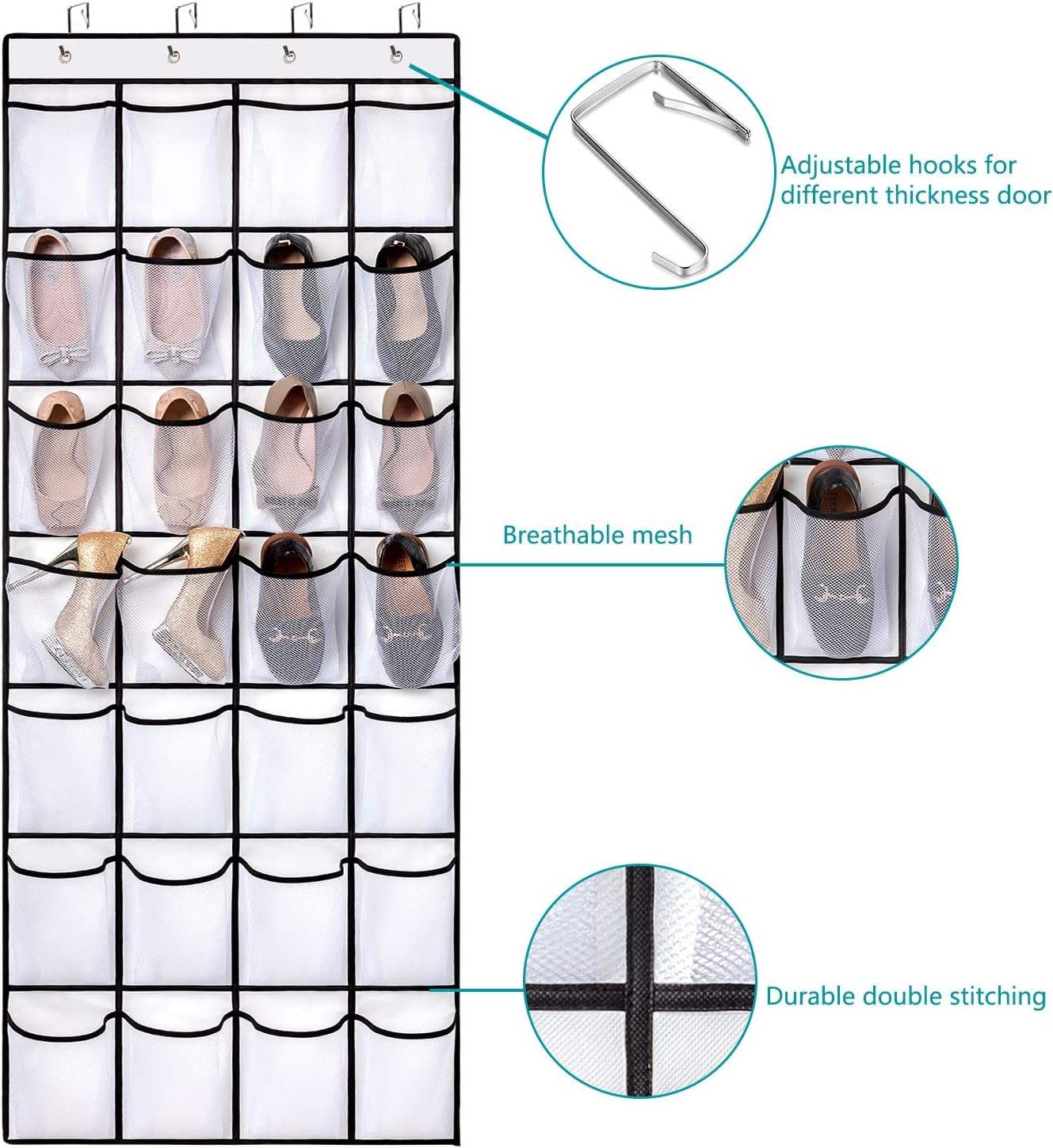 Organizer Scarpe Da Appendere 24 Tasche - Pieghevole, Per Porta, Guardaroba, Bagno