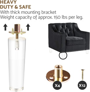 Patas de Muebles Acrílicas, 4 Piezas, Cónicas, de Vidrio Transparente, DIY M8, Patas de Repuesto para Muebles con Perno Preperforado de 5/16 Pulgadas - Product Image 6