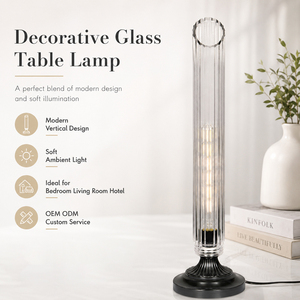 Modern Ribbed Clear Glass Table <b>Lamp</b> Metal Base Decorative <b>Bedside</b> <b>Lamp</b> for Bedroom Living Room Hotel <b>lamps</b> home decor OEM ODM - Product Image 6