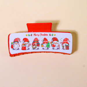 Pince à cheveux en similicuir avec imprimé de dessin animé de Noël, pince à cheveux rectangulaire, accessoires pour cheveux pour les fêtes - Product Image 4