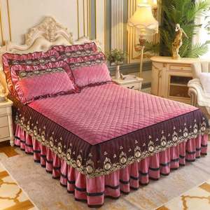 Housse de lit en mélange de coton K1230, drap-housse élégant en dentelle, couvre-lit en coton pour mariage et nouvel an - Product Image 3