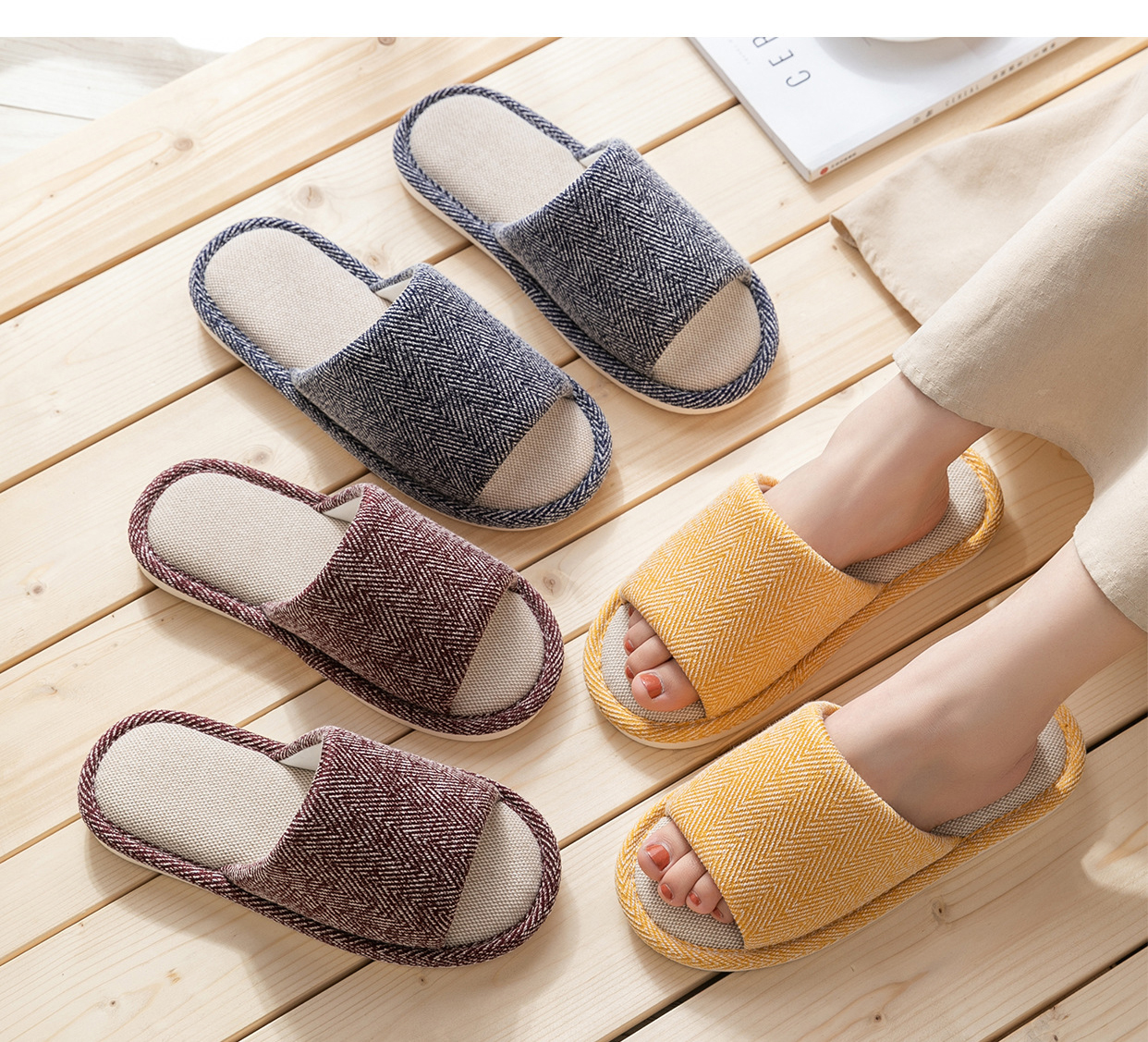 New Cotton and Linen Indoor Slippers Couple Non-slip Soft Bottom Cotton Shoes