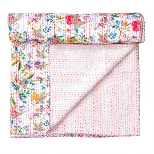 Handmade Embroidered Organic Cotton Vintage Kantha Reversible Eco-Friendly All-Season Cotton Filled Quilt Home Hotel Use - Product Image 1