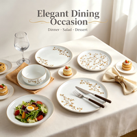 Vaisselle en céramique à motif de feuilles dorées, bordure dorée fine, assiettes et bols en porcelaine blanche, vaisselle pour mariage et cadeau de pendaison de crémaillère