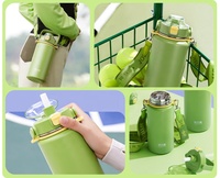 Bouteille d'eau de sport portable en acier inoxydable personnalisée HAERS, ensemble de gourde isotherme sous vide, bouteille d'eau de sport thermique avec paille