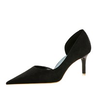 BIGTREE-zapatos de tacón alto para mujer, calzado sexy de tela puntiaguda con boca poco profunda para banquete, moda europea y americana, 6168-A1