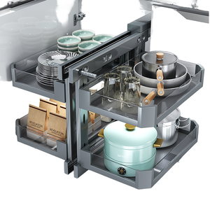 Alandwares - Organizador <span class=keywords><strong>de</strong></span> <span class=keywords><strong>Esquina</strong></span> Mágico Universal para <span class=keywords><strong>Cocina</strong></span>, 2 Niveles, Extraíble, Resistente al Agua, Cesta Metálica para Almacenamiento en Gabinetes, Deslizable para Esquinas Ciegas - Product Image 2