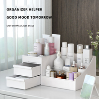 Boîte de rangement pour maquillage, organiseur de cosmétiques en plastique à compartiments pour coiffeuse, bureau ou étagère de dortoir