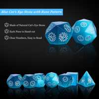 Udixi Jeu de dés polyèdre Rune de 7 pièces en pierre naturelle des yeux de chat pour le jeu de table Dungeons & Dragons