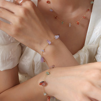 Ensemble collier et bracelet ethnique forestier en pierres naturelles colorées pour femme, en acier titane plaqué or, bijoux de mode en gros