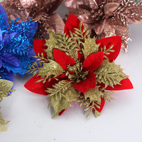 Haut de gamme 14cm grand poinsettia artificiel arbre de noël paillettes fleurs grande décoration en gros de l'usine
