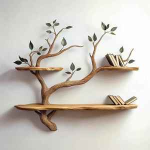 <span class=keywords><strong>Scaffale</strong></span> <span class=keywords><strong>in</strong></span> <span class=keywords><strong>Legno</strong></span> <span class=keywords><strong>Massello</strong></span> a Forma di Albero, Libreria Fluttuante con Bordo Naturale, Mensole da Parete per Esposizione - Product Image 4