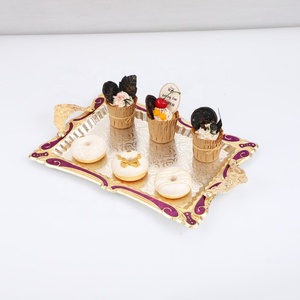 3 <b>PC</b> Greek Royal Serving Tea Tray <b>Set</b> Gold Handle - Product Image 5