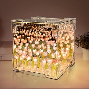 Lampe LED Tulipe Faite à la Main DIY, Boîte Carrée, Miroir Infini, 20 Fleurs, Lampe de Table, Veilleuse d'Intérieur, Cadeau de Noël Créatif - Product Image 6