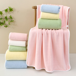 ผ้าขนหนูอาบน้ำคอรัลฟลีซ รูปทรงสี่เหลี่ยมผืนผ้า ซึมซับน้ำได้ดี แห้งเร็ว สีชมพู เหลือง เขียว น้ำเงิน ขาว ผ้าเช็ดหน้า - Product Image 1
