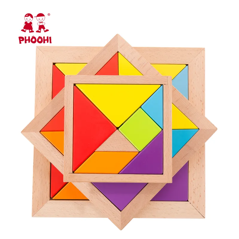 Bambini educativi classico colorato sette piece tangram di legno puzzle per i bambini 3 +