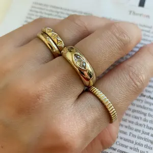 Vintage Gold Band Ring Kleine Dome Pave Ring Met Kubieke Steen Chunky Band Stckable Ring