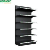 Étagère murale gondole Highbright robuste sur mesure, noire mate, simple face, en acier intégral, pour présentation et stockage en magasin, avec panneau arrière