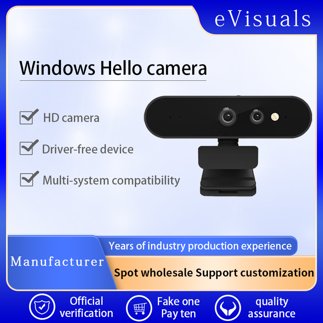 1080P 2K 4K Windows Hello camera with built-in active noise-canceling microphone, HD webcam for laptops and PCs.